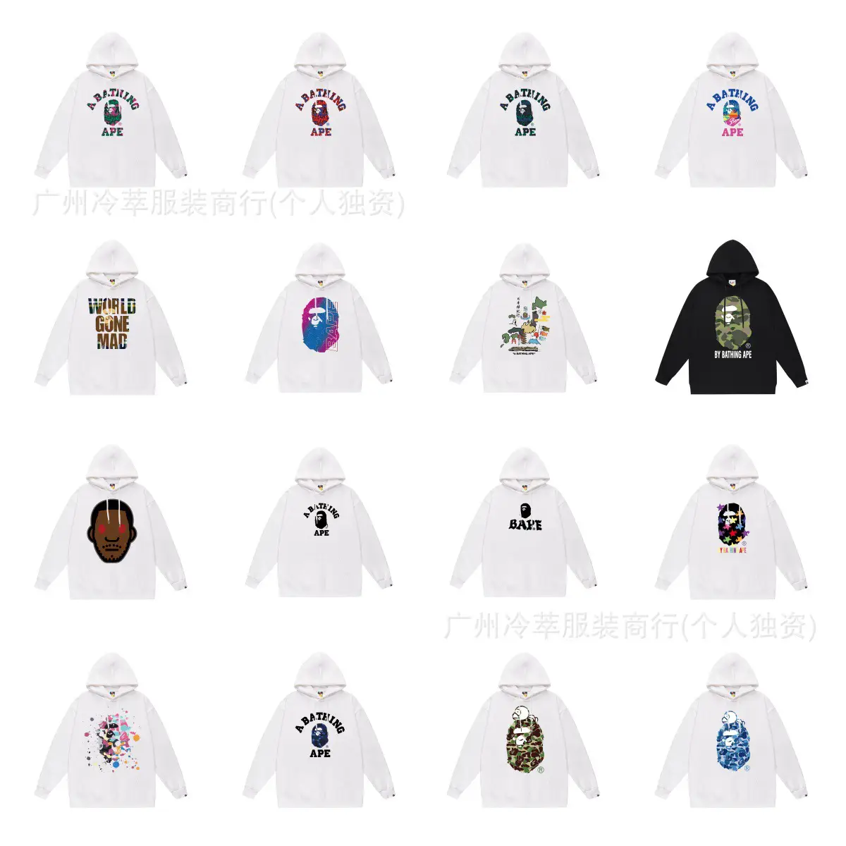 Cross-Border New Ape Head Trendy Brand Bape Single-Sided Printed Hooded Terry Pullover Sweatshirt Casual Loose Long Sleeves