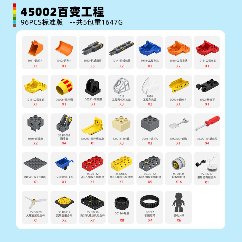 Wange Chinese Building Blocks Large Particles Kidsren 2-6 Years Old Boys Educational Assembly Science and Education Puzzle Toys Versatile Engineering