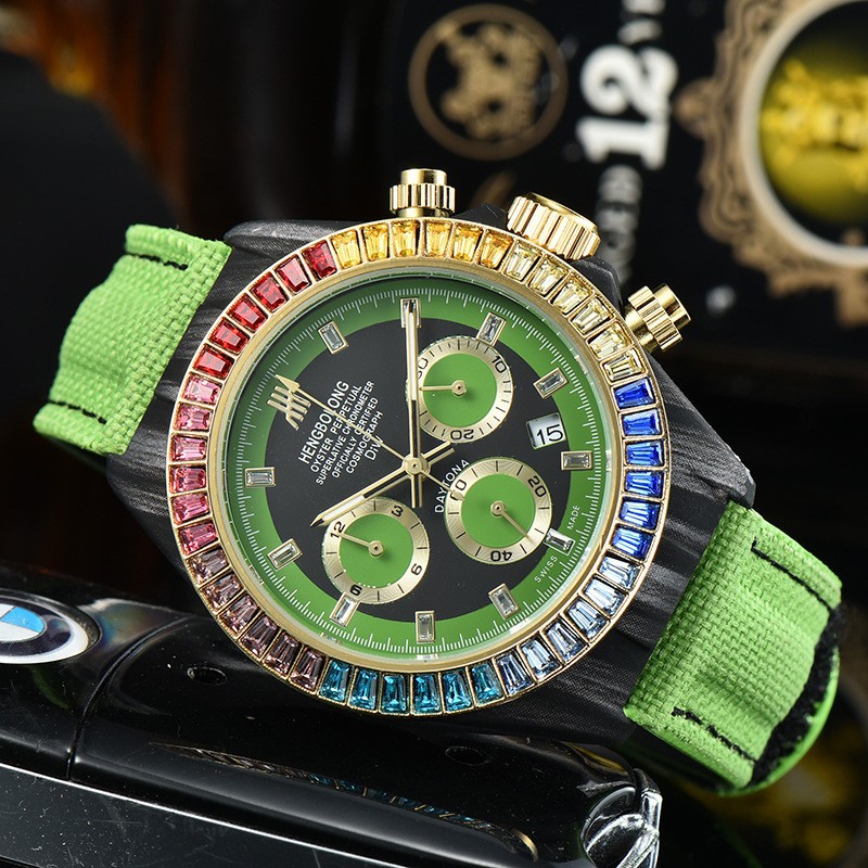 New Velcro Strap Fashion Business Casual Watch Diamond-encrusted Six-pin Calendar Quartz Watch for Men and Women