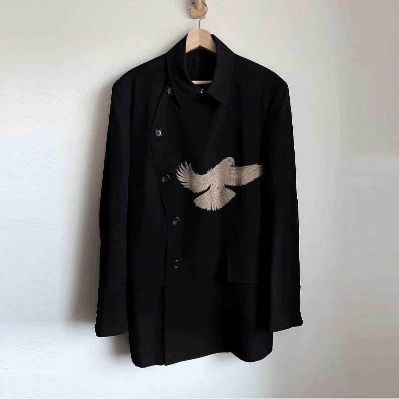 Autonomous YOHJ08SS Oil Chicken Yamamoto Dark Style Defeated Soldiers Pigeon Printed Kendo Suit Jacket Coat