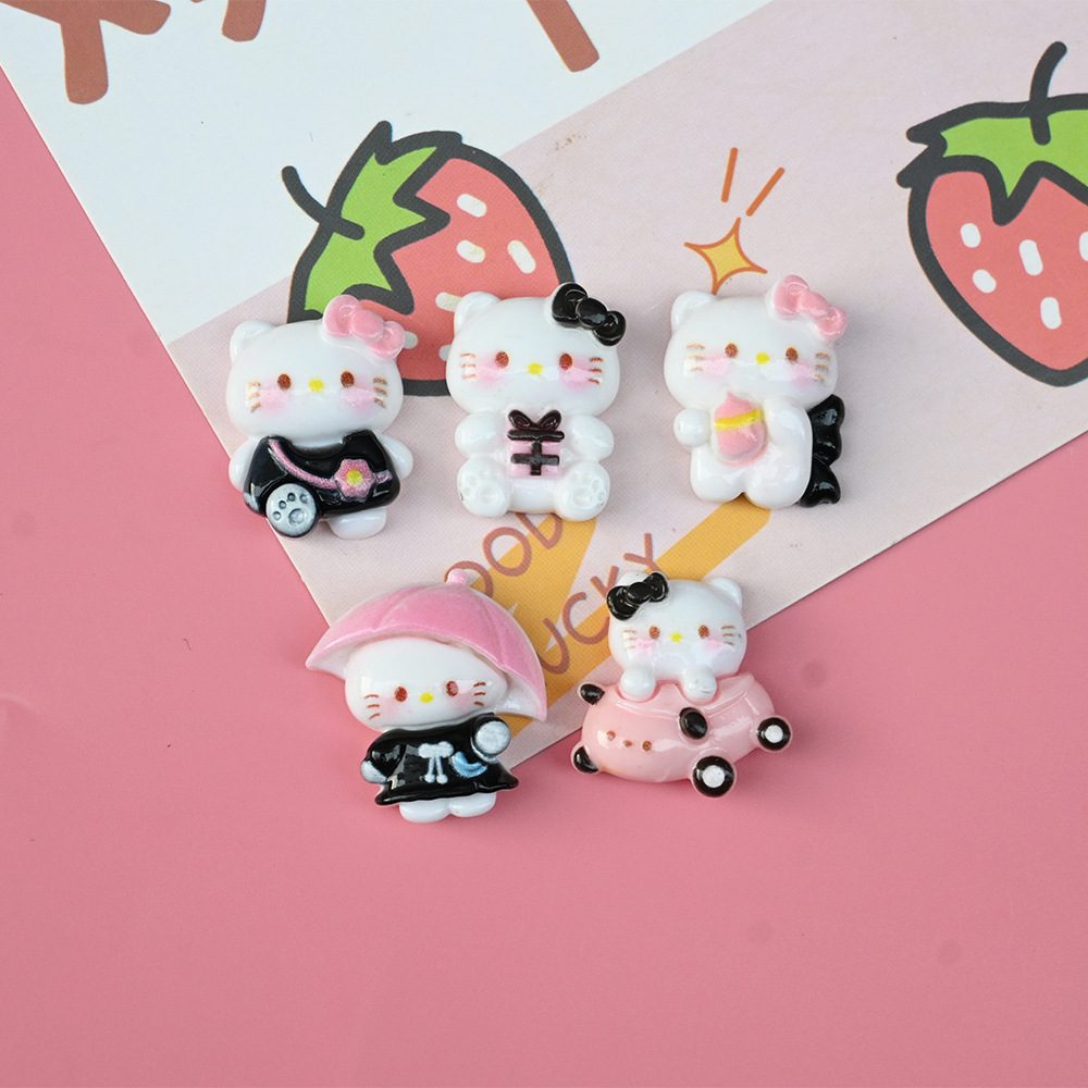 bright cartoon black powder play kt cat series resin accessories diy cream gel accessories hairpin handmade material