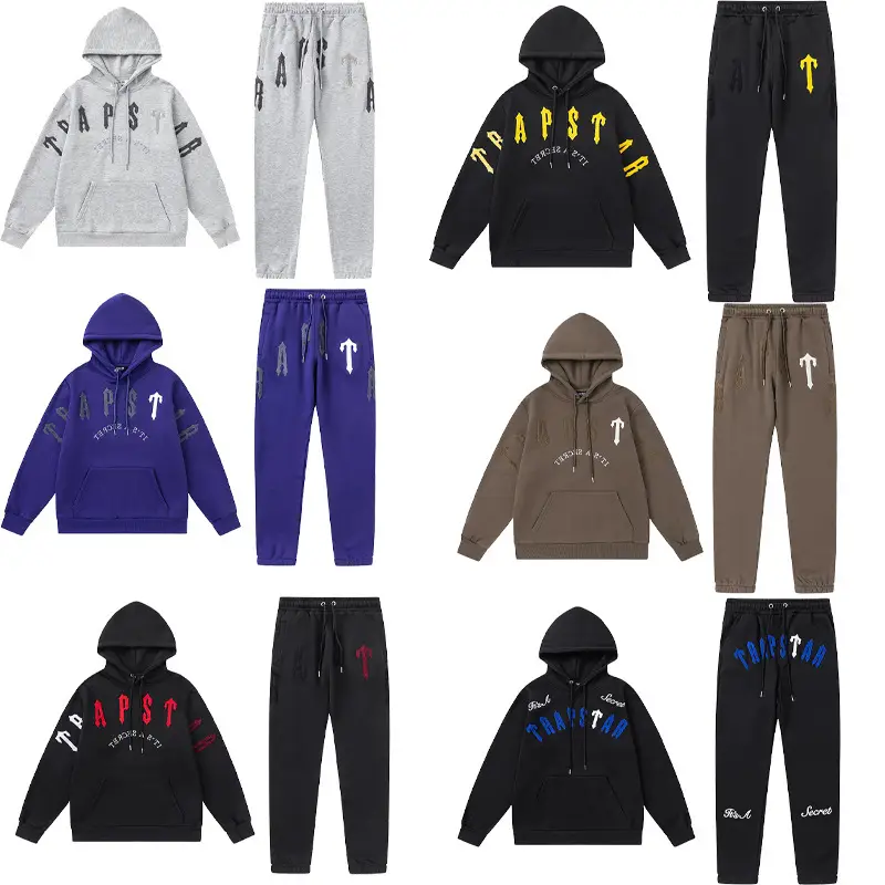 Trapstar拼色毛巾刺绣美式高街宽松男女连帽卫衣休闲直筒长裤套装