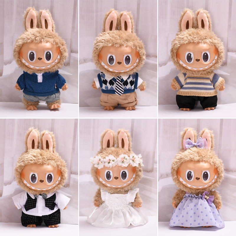 Only clothes] 38cm labubu vinyl plush doll clothes for labubu casual suit doll hat