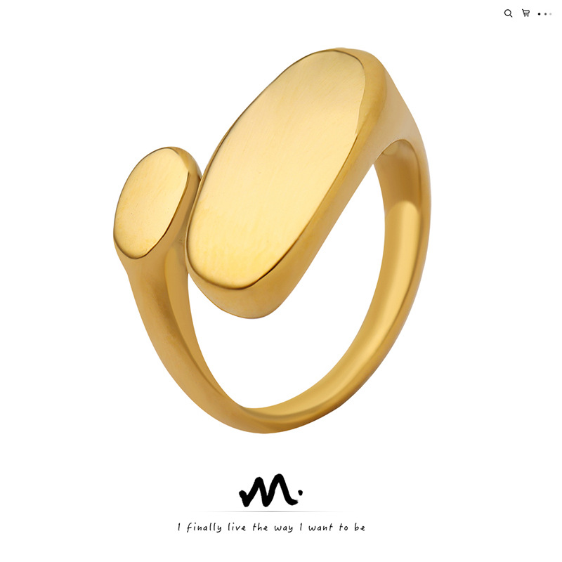 European and American ins style minimalist special-shaped plane opening ring titanium steel 18k gold tail ring casting process ring A156