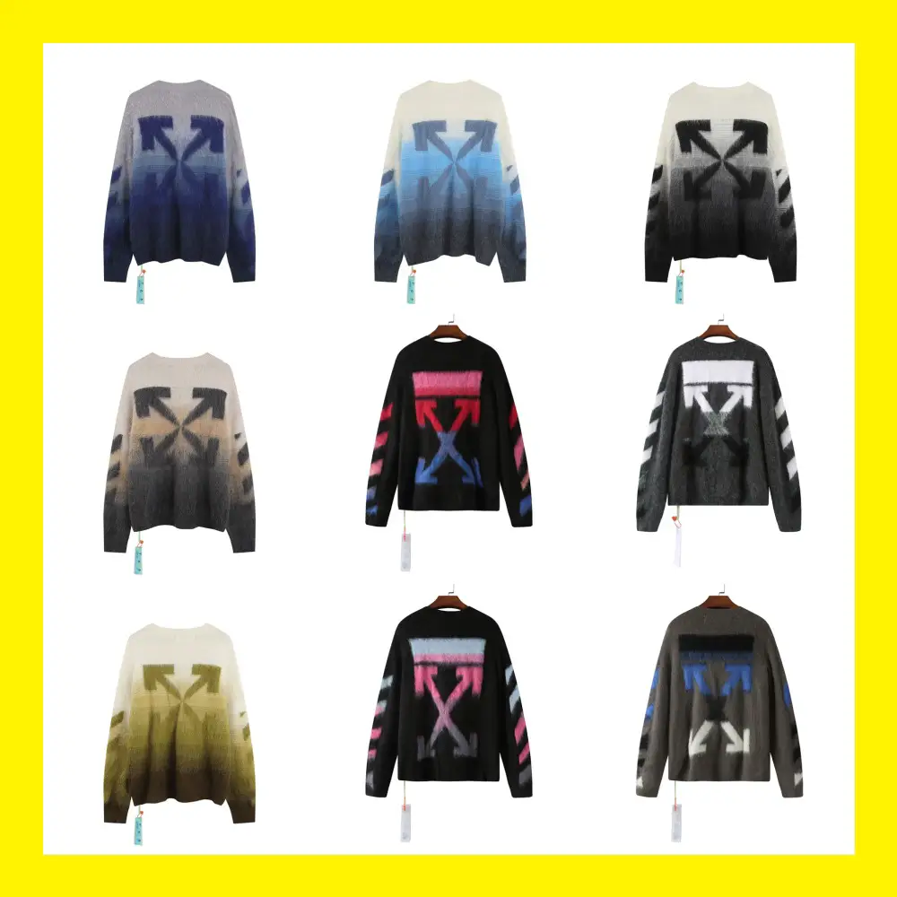 Wholesale classic off sweater long coat ow fashion brand gradient arrow mohair sweater sweater lovers outfit