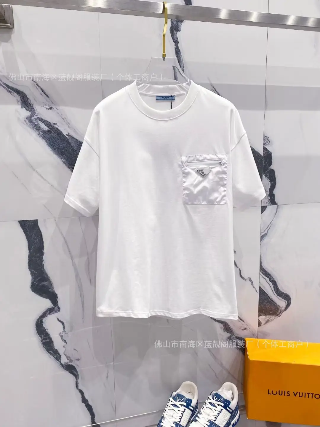 Cross-Border Correct Version of Luxury Praga Pra Classic Round Neck Pure Cotton 260g Short-Sleeved T-Shirt High Quality Same Style for Men and Women