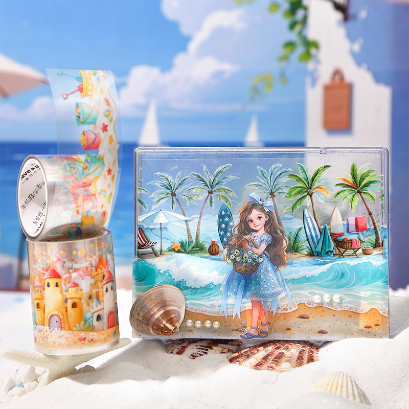 Beautiful Day Set Pet Tape Midsummer Seaside Series 4 Styles 2 Rolls for Seaside Landscaping Base Stickers