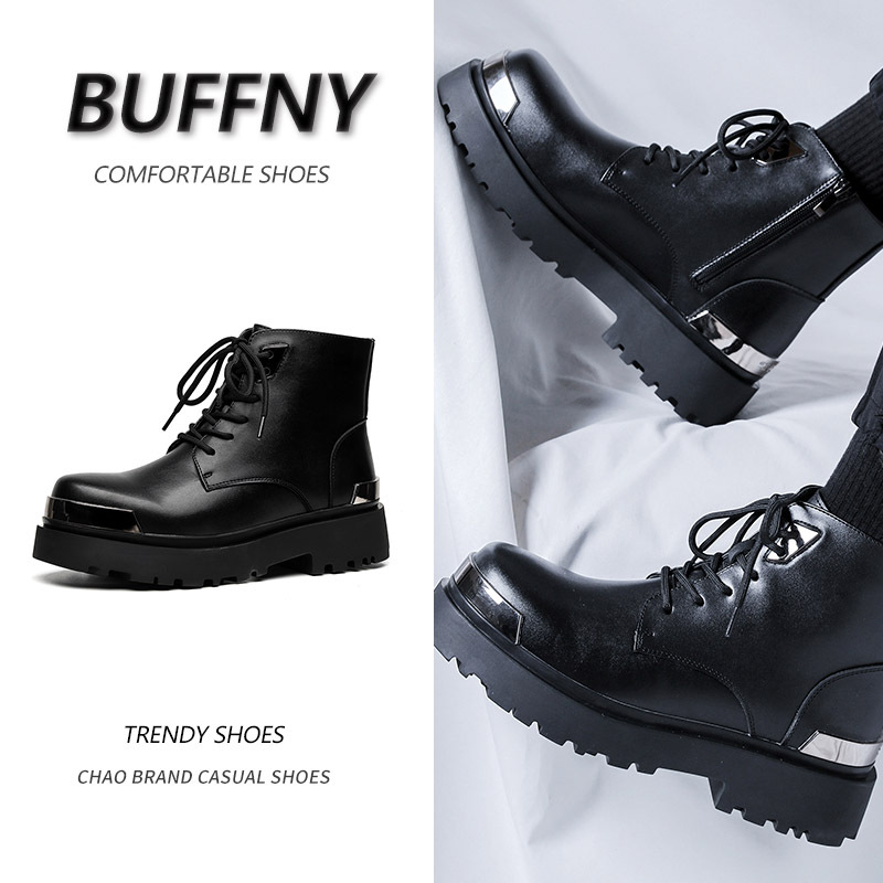 Martin boots men's 2023 new niche platform mid-top overalls boots black motorcycle boots British style trendy Derby shoes