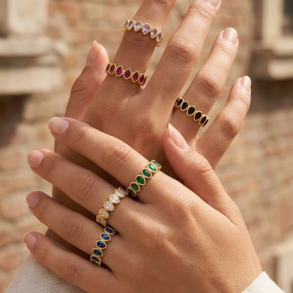 Zircon Ring European and American Style Minimalist Fashion Personality Teardrop-Shaped Index Finger Ring Niche Design Adjustable Ring