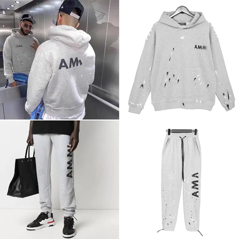AMIRI Wang Yibo same fashion brand splash-ink vintage letter printing American high street hand-painted ankle-tied men's casual pants
