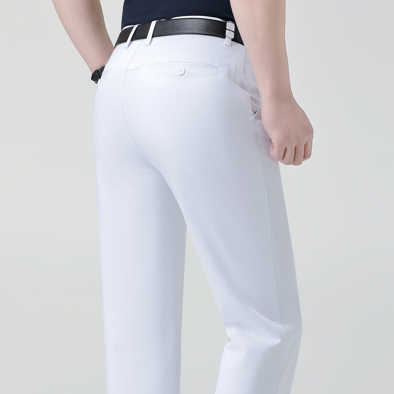 Brand White Men's Stretch Casual Pants 2026 Summer Thin Straight Loose Fit Middle-Aged Business Non-Iron Dress Pants for Men