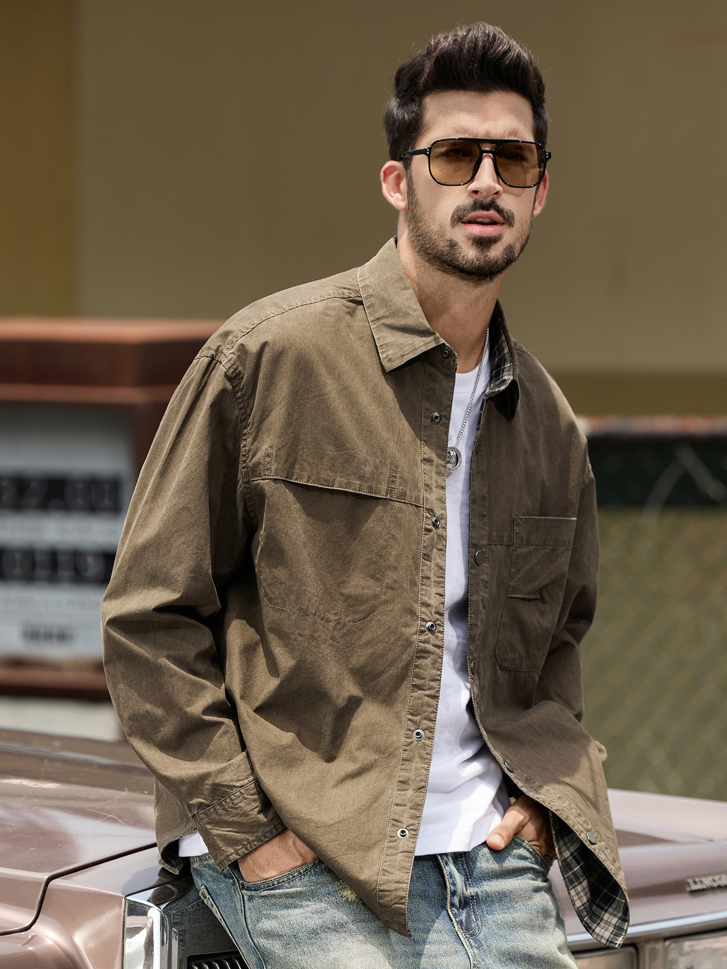 American-Style Reversible Retro Plaid Shirt for Men, Long-Sleeved, New Spring Style, Amekaji Trendy Loose Shirt Jacket