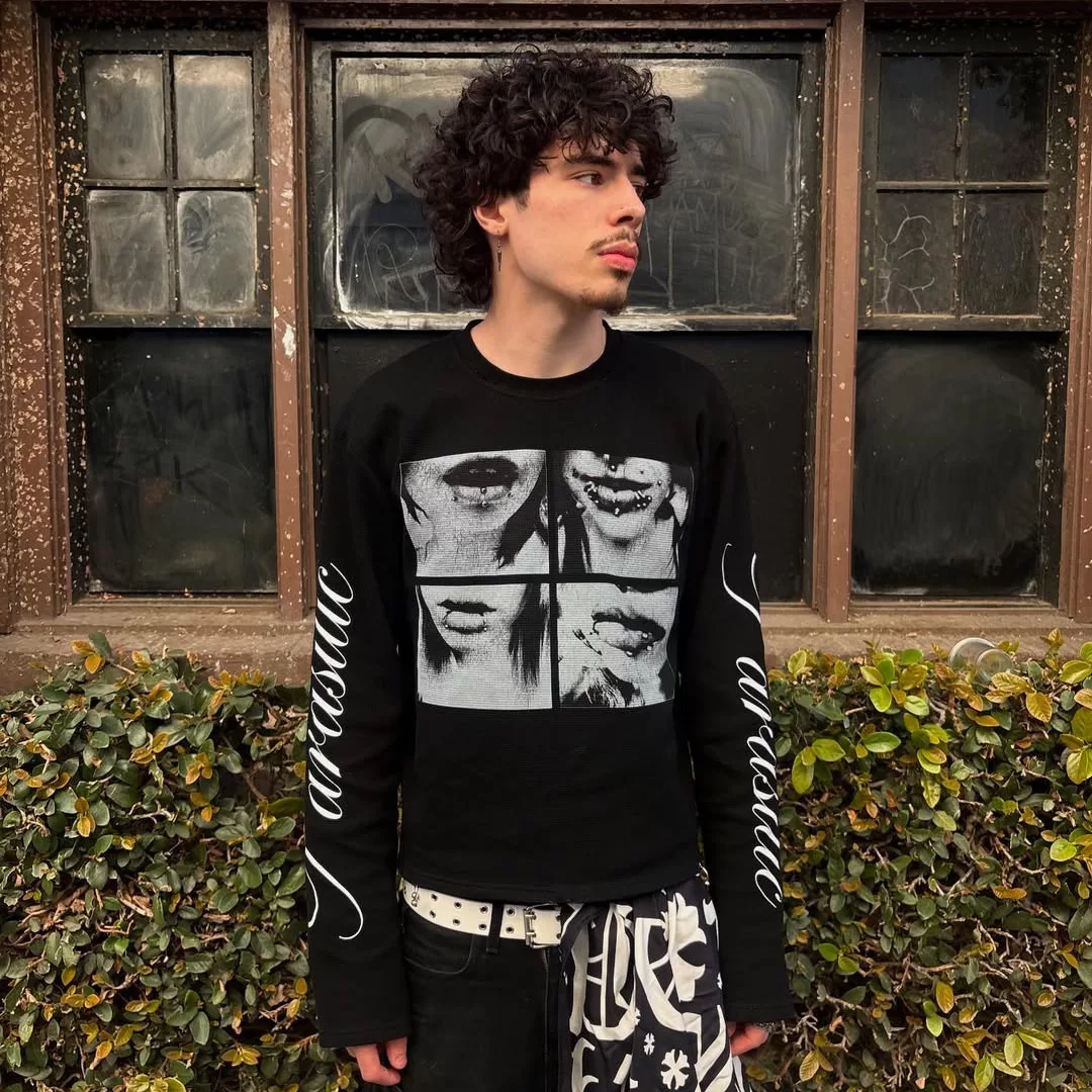 Y2k American retro millennium letter printed T-shirt dark style street punk unisex long sleeved top wholesale