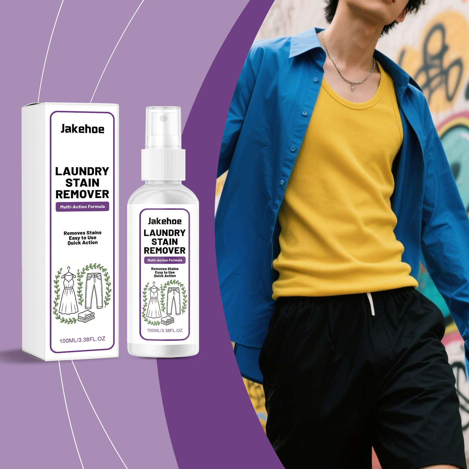 Jakehoe Clothing Stain Remover, Gentle Formula, Easy to Rinse, Portable Design, Makes Laundry Stain Removal More Convenient