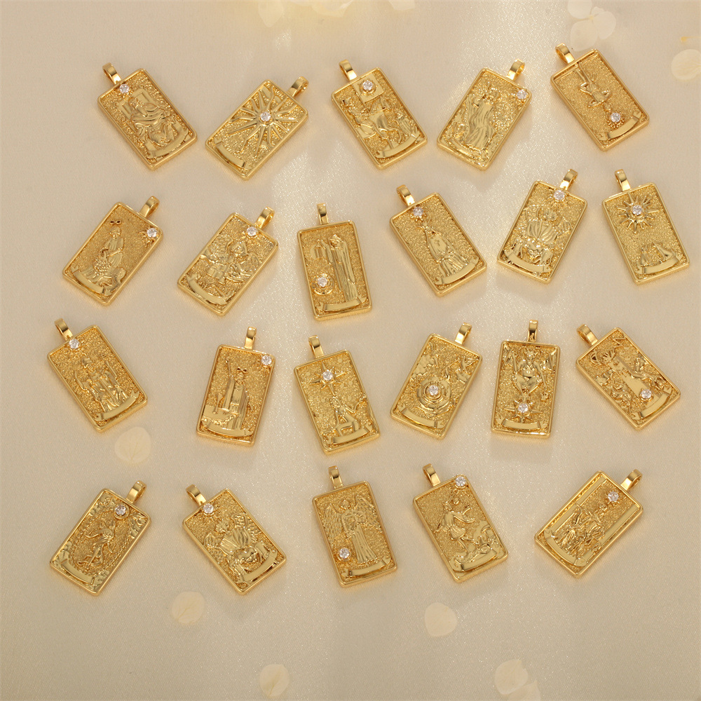 Cross-border hot sale copper plating color retaining plating inlaid white zirconium square tarot faith pendant hip hop accessories factory wholesale