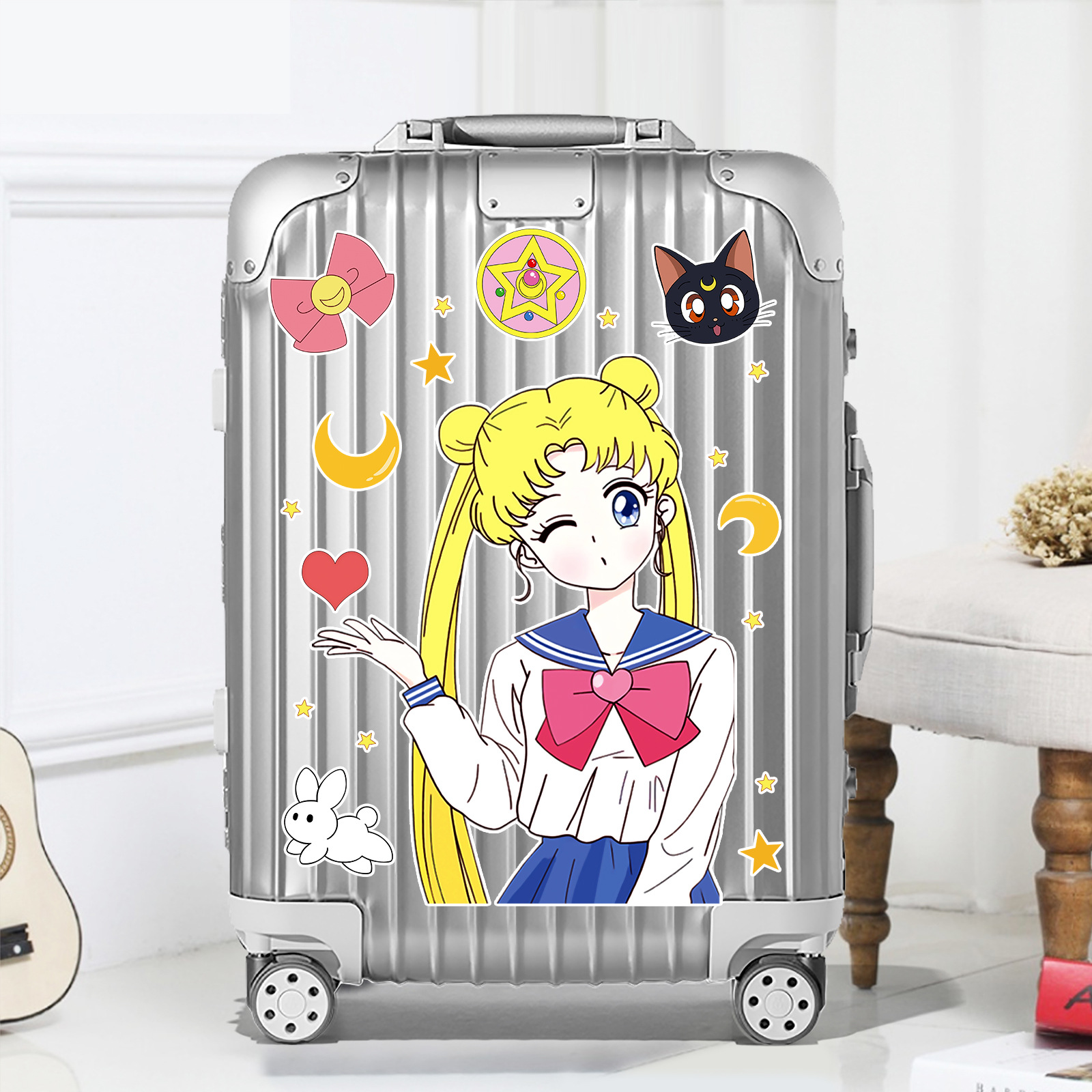 Cartoon Cute Water Ice Moon Luggage Sticker Large Whole Trolley Case Wall Car Sticker Beautiful Girl Warrior