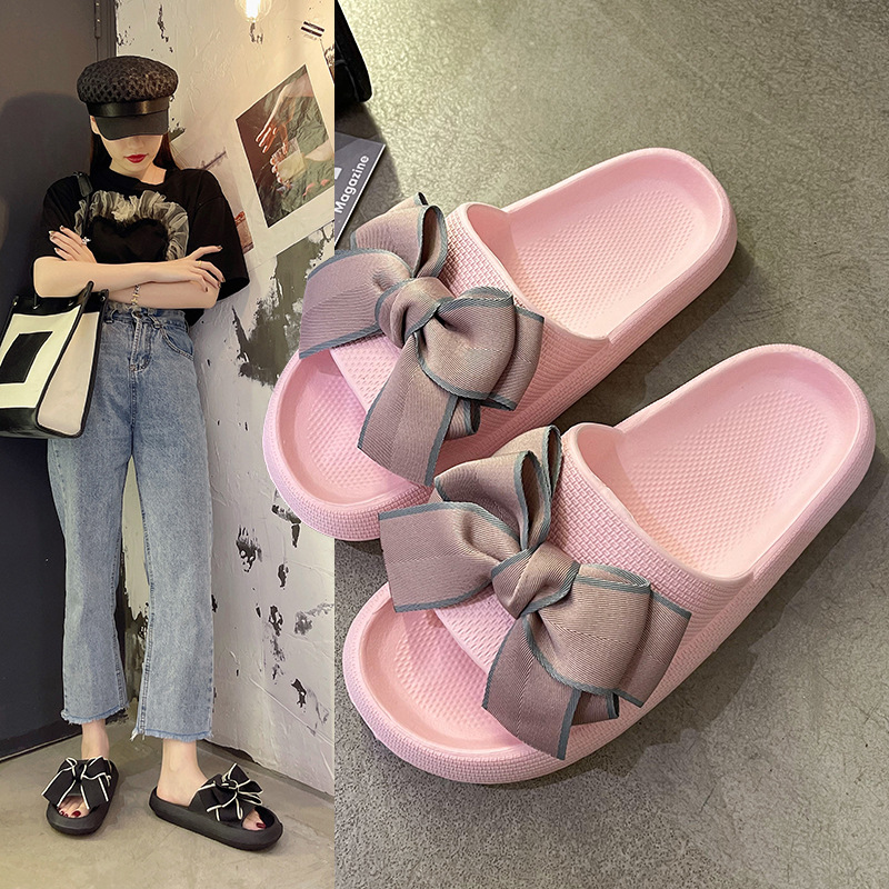 2024 poop feeling sandals and slippers ins bow thick bottom couple bathroom slippers summer wholesale women eva slippers