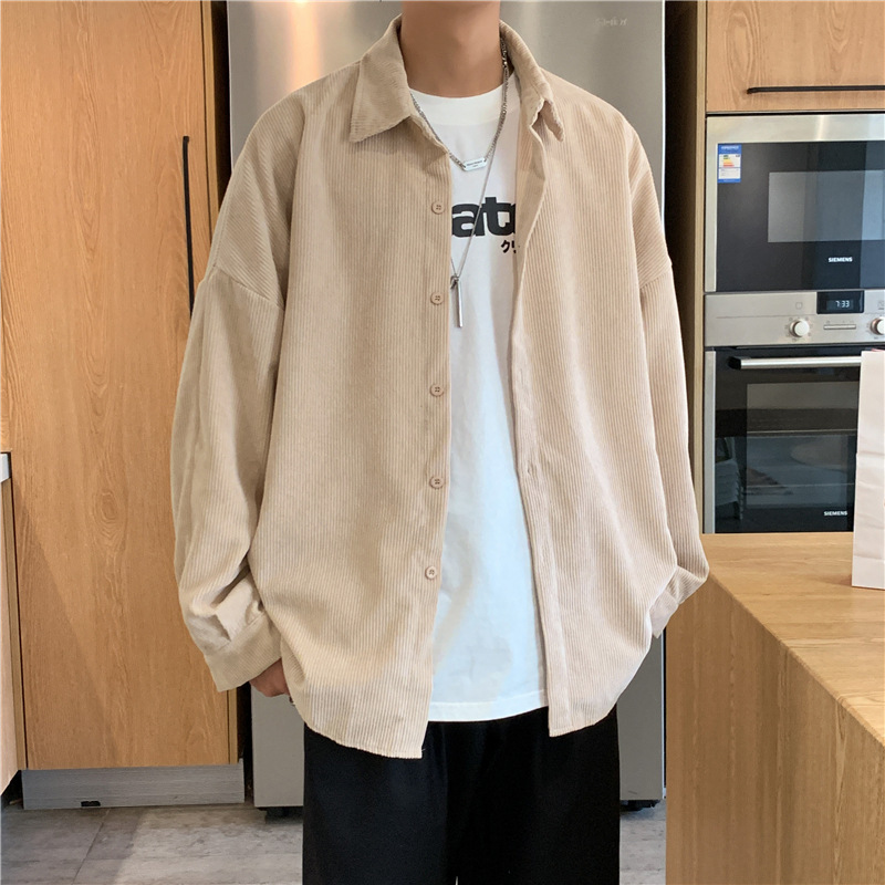 2023 Autumn Men's Shirt Casual Korean Style Ruffian Handsome Corduroy Jacket Instagram Style Fashionable Spring Long Sleeve Shirt