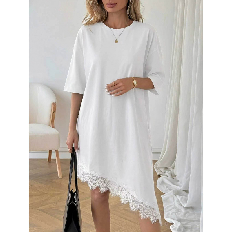 Foreign Trade Women's Clothing, European and American Street Style, New Summer Style, Loose Irregular Dress, Slimming and Sexy Lace Trim Dress