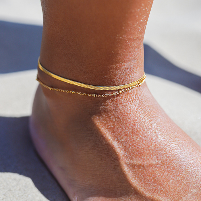 Dazan Cross-Border Wholesale European and American Style Summer Hot-Selling Jewelry, Fashionable Simple Retro Style 18K Real Gold Electroplated Anklet