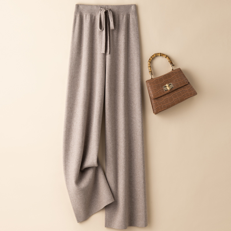 Wide Leg Pants Women's Spring and Autumn Dipping Loose High Waist Loose Loose Waist Loose Waist Casual Pants Tall Four Flat Mopping Long Knitted Pants