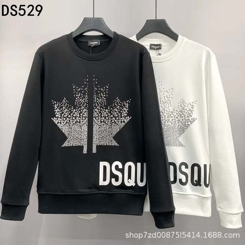 Ds529 Men's Sweatshirt D2 Maple Leaf Letter Printing Cross-Border European and American Trendyy Autumn Slim Long-Sleeved Round Neck Pullover