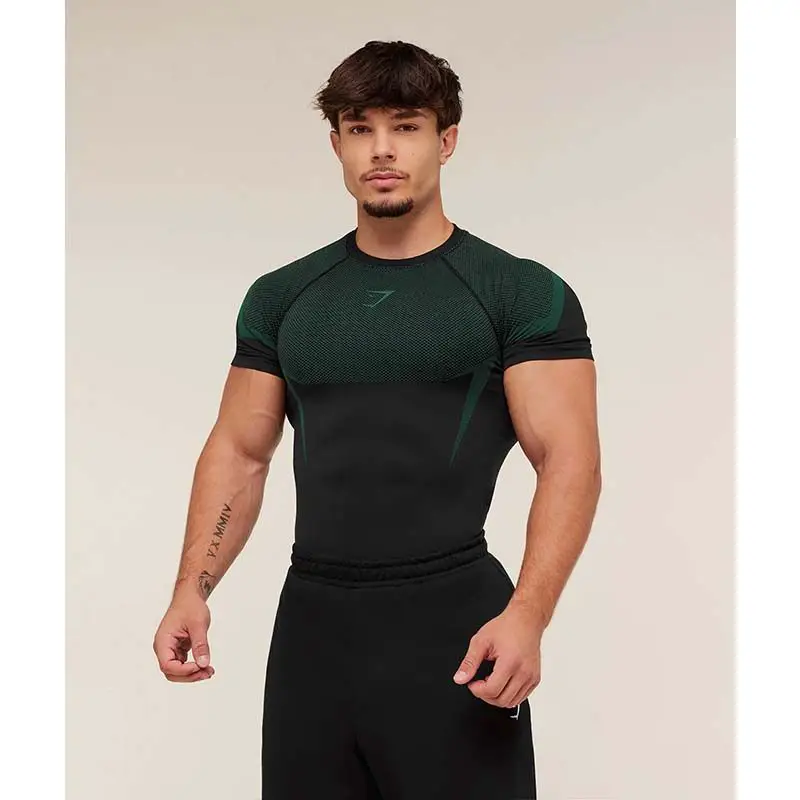Gymshark Onyx5 Sports Fitness Training Top for Men, Quick-Drying, Breathable, Elastic, Large Size Short-Sleeved T-Shirt