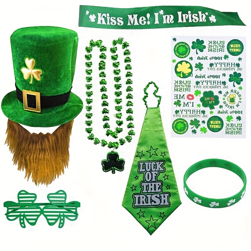 Irish Festival St. Patrick's Day Face Stickers, Neckband, Bow Tie, Party Set, Clover Fashion