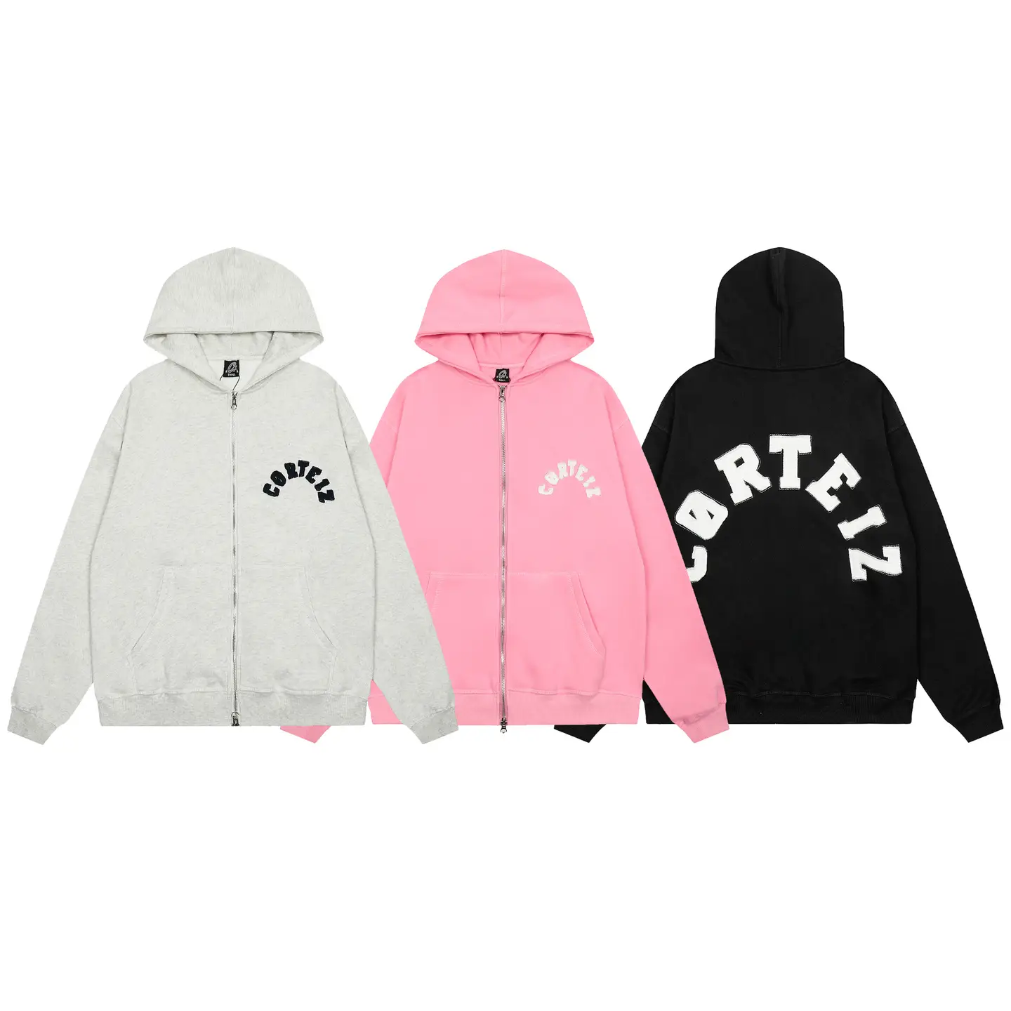Corteiz Alcatraz Embroidered Letter Logo Fleece-Lined Hoodie Trendy High Street Casual Unisex Sweatshirt Ins