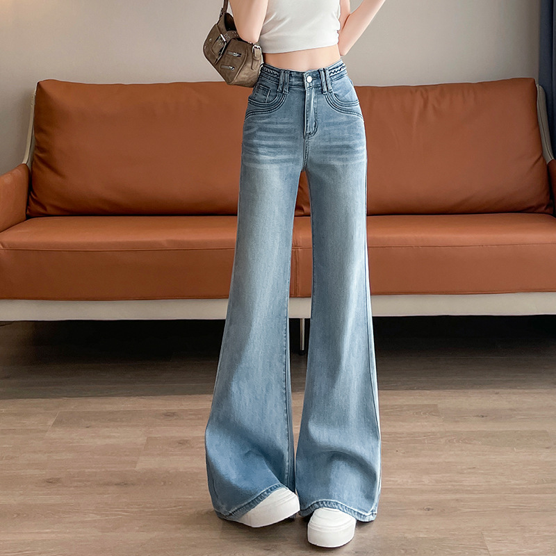 Tencel Wide Leg Vintage Weak Jeans Spring and Autumn New Slimming Trumpet High Waist Loose Dummy Pants