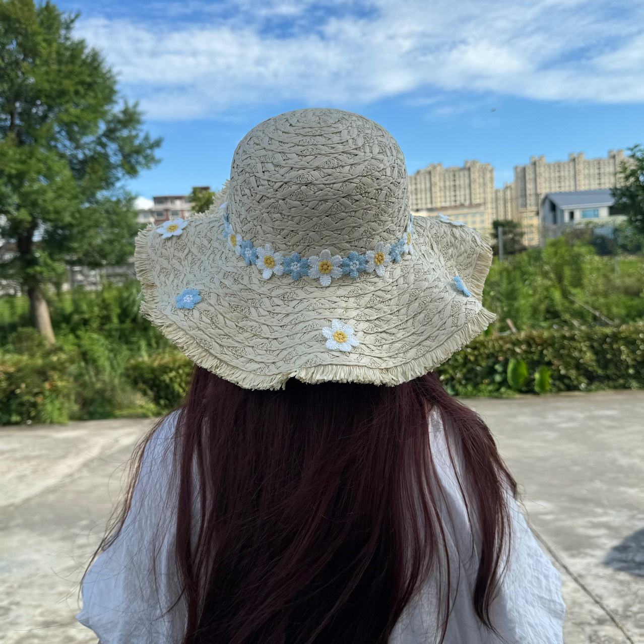French-Style Daisy Large-Brimmed Raffia Hat for Women, Summer Beach Vacation Woven Hat, Large-Brimmed Sun Hat, Trendy