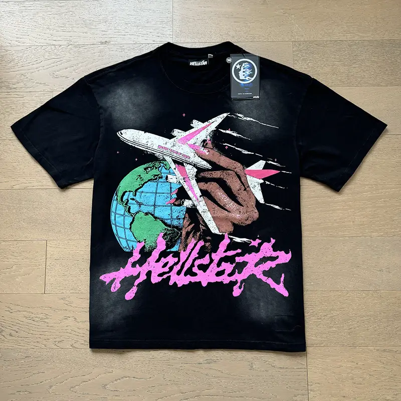 American Trend Hell Star Ins Same Retro Printed Tops for Men and Women Casual Trendyy Pure Cotton Washed Short-Sleeved T-Shirts