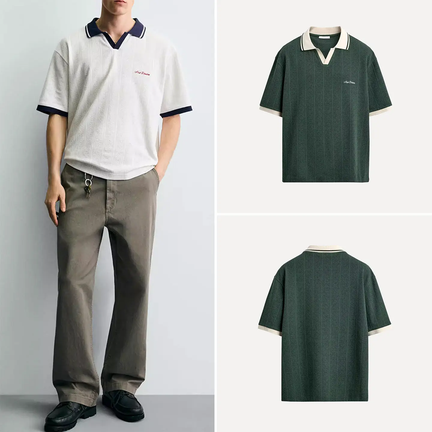Cabinet 329! Men's Clothing 2026 New Spring Style Loose Jacquard Embroidered Vertical Stripe Short-Sleeve Polo Shirt 4087809