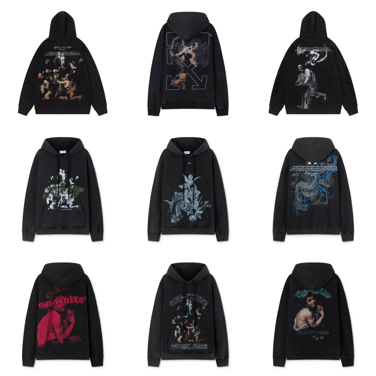 Cross-Border Export Off Sweatshirt Ow Trendy Brand Classic Pink Peach Blossom Hooded Pullover White Long-Sleeved Velvet Jacket