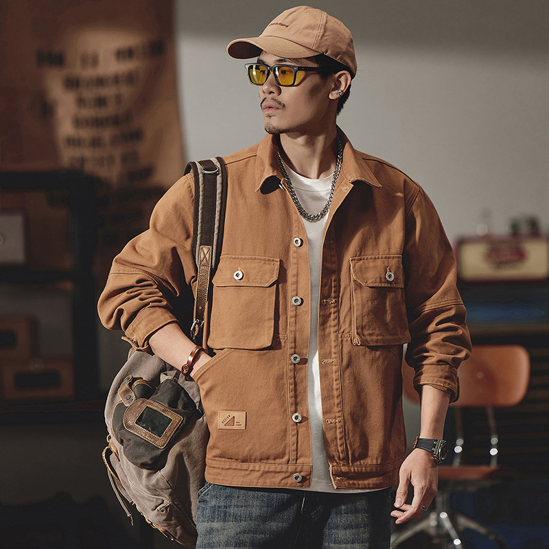 217# plus size men's spring new Japanese retro workwear jacket men's loose plus size Denim top