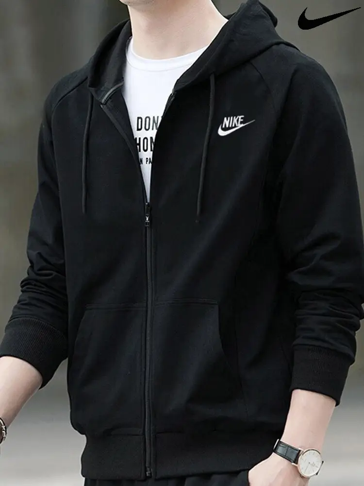 Nike Nike Outwear Men's Autum 2025 New arrival Men Sportswear Hooded Sweatshirt Black Casual Loose jacket
