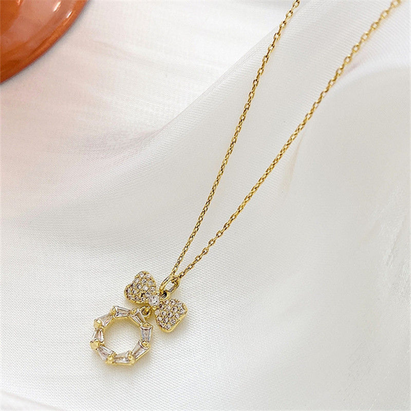 [Real Gold Plating] Bow Necklace Female Micro-inlaid Zircon Pendant Clavicle Chain Trendy Internet Celebrity Niche Design Neck Chain