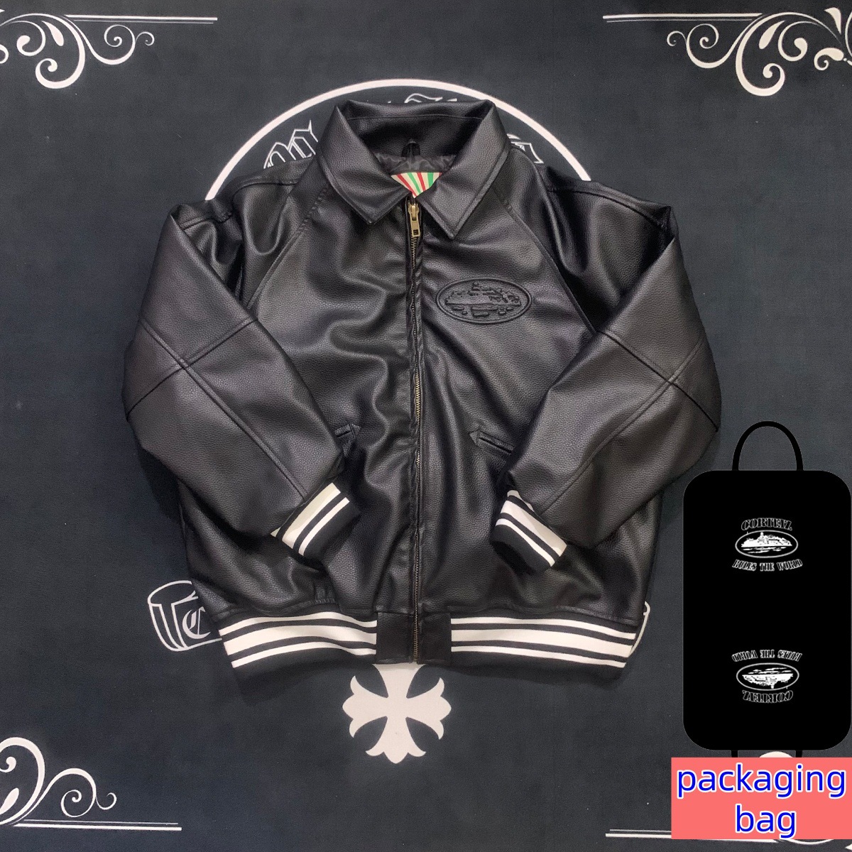 American Retro Pu Leather Jacket Cotton Coat Trendy Winter Ma1 Flight Biker Jacket Cotton Outerwear恶魔岛
