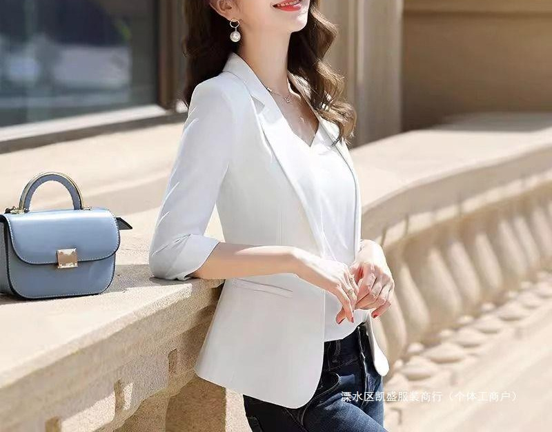 White Suit Jacket Women's Thin Summer Casual Professional Top Short Short Short Seven-point Sleeve Suit Early Spring and Autumn