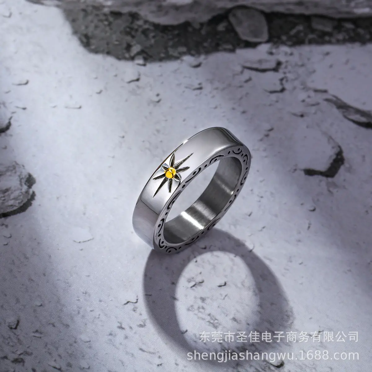 Vintage Business Titanium Steel Ring Trendy Men's Simple Fashion Sunflower Finger Ring Index Finger SA932