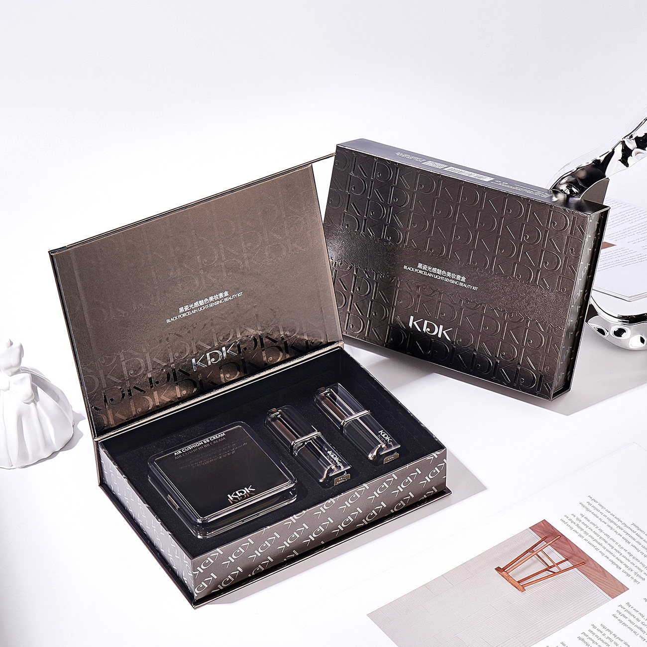Kdk Black Porcelain Glossy Beauty Set Air Cushion Bb Cream Lipstick Cover Blemishes Makeup Lipstick Set