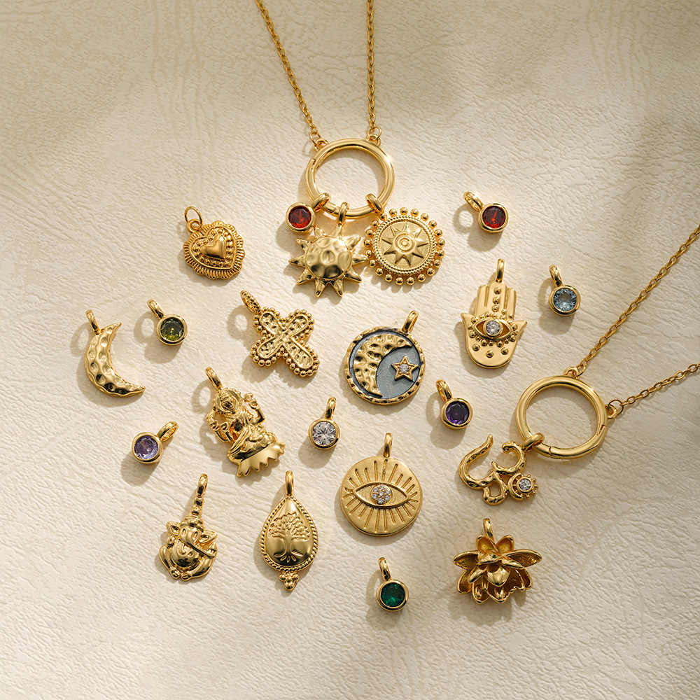 Europe and the United States cross-border 18K gold DIY pendant collection birthstone zircon devil's eye cross open round buckle necklace