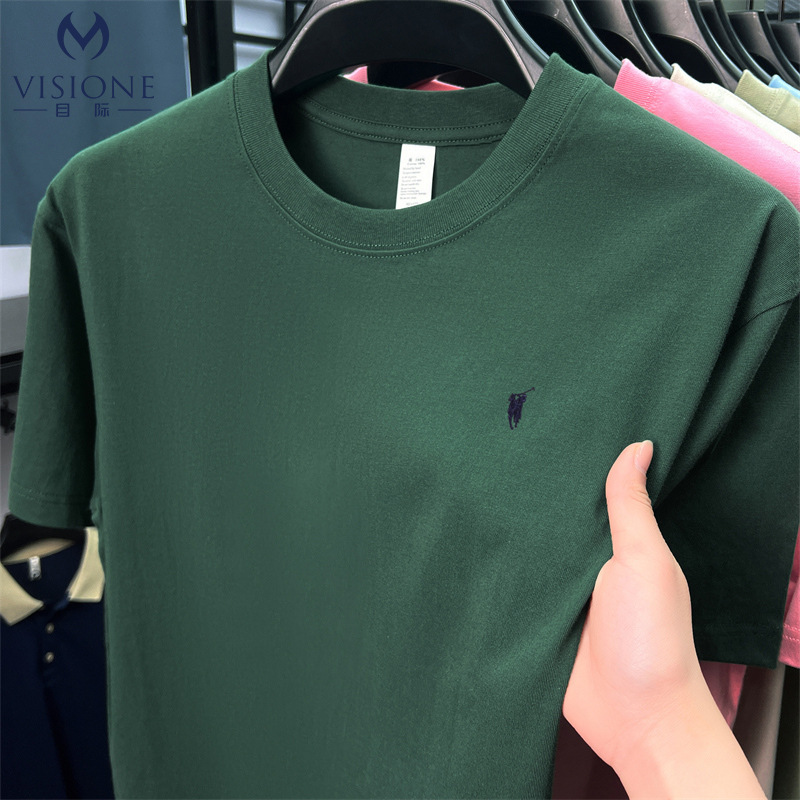 2025 Summer Pure Cotton Washed Round Neck Short-sleeved Men's and Women's Couples Comfortable Retro Fashionable Shoulder Men's Trendy T-shirt
