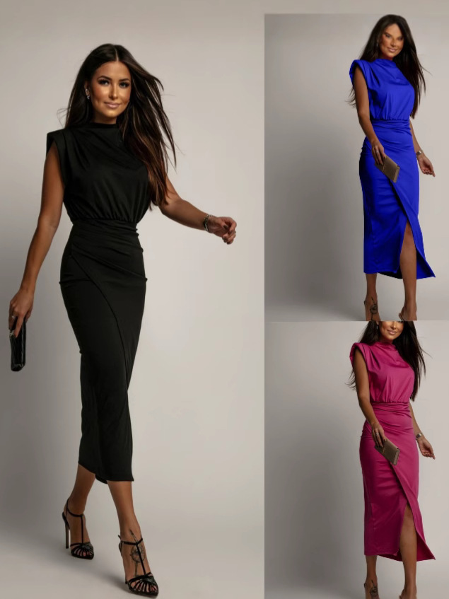 New European and American cross-border foreign trade Amazon explosions fashion women's slim solid color dress hip women's clothing