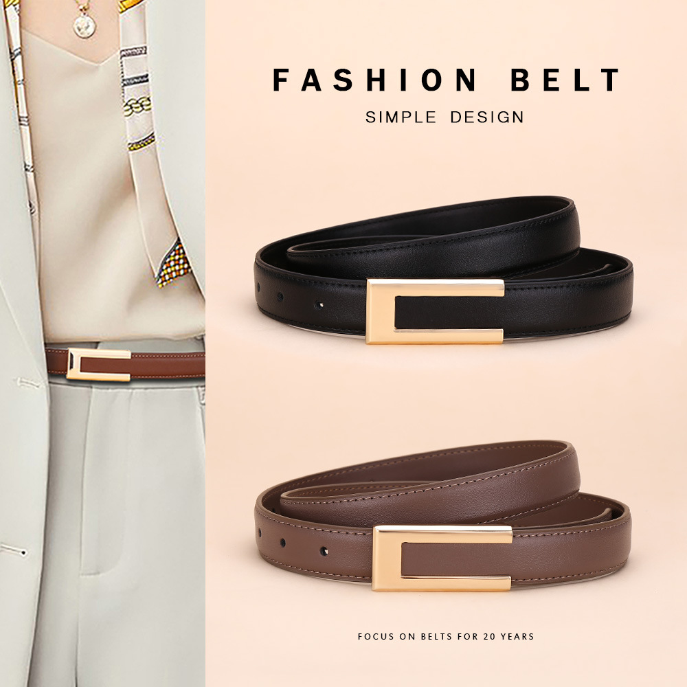 Smooth Buckle Leather Belt for Women, Fashionable Cowhide Belt, Versatile High-End Dress Decoration Belt for Women, Cross-Border