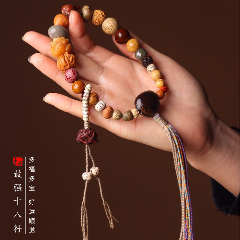 Shunsui 18 Seed Bodhi Holding 18 Treasure Bracelet Tassel Duobao Buming Buddha Beads Bodhi Root Rosary Beads for Men and Women