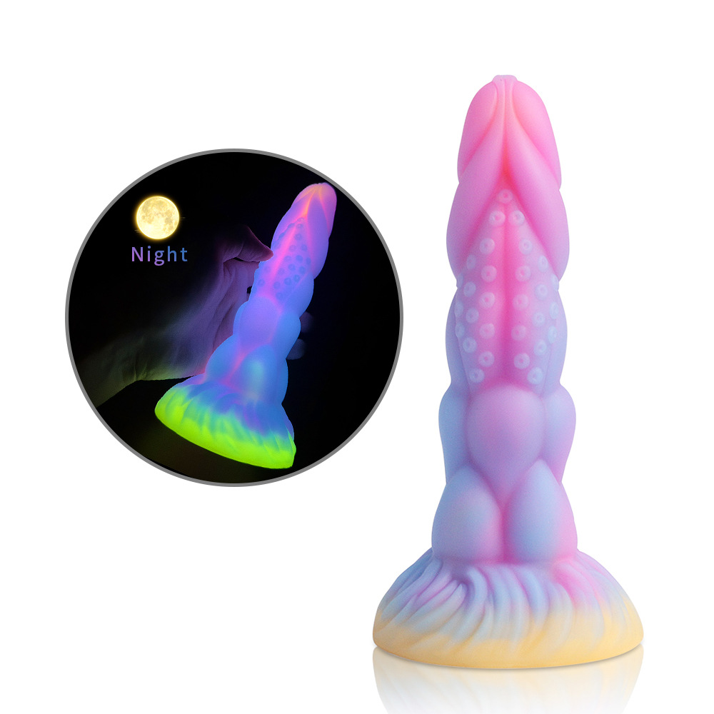 Luminous fluorescent mixed color penis special-shaped anal plug female adult supplies luminous liquid silicone simulation penis