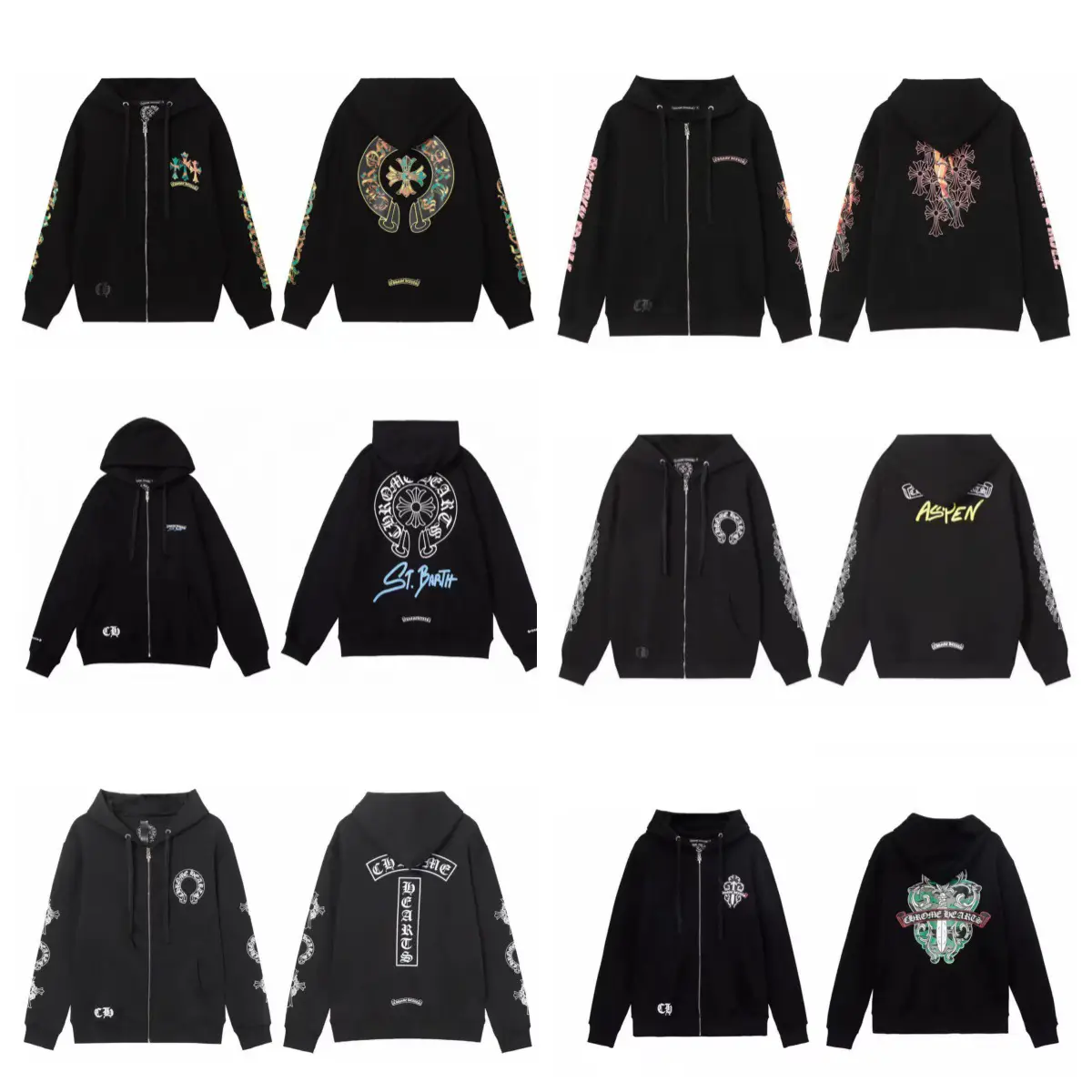 New 24Ss In-Stock Sanskrit Cross Horseshoe Flower Zipper Hooded Sweatshirt Jacket Factory Wholesale