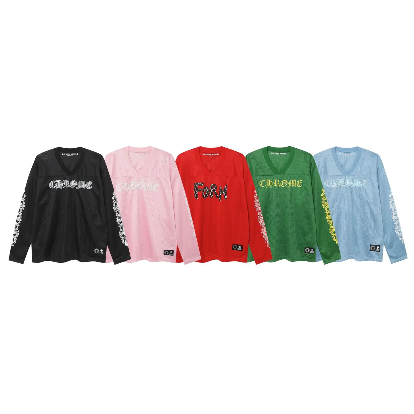 New Correct Version of Chrome Hearts Mesh Flower Arm Cross Print Long-Sleeved Hockey Jersey
