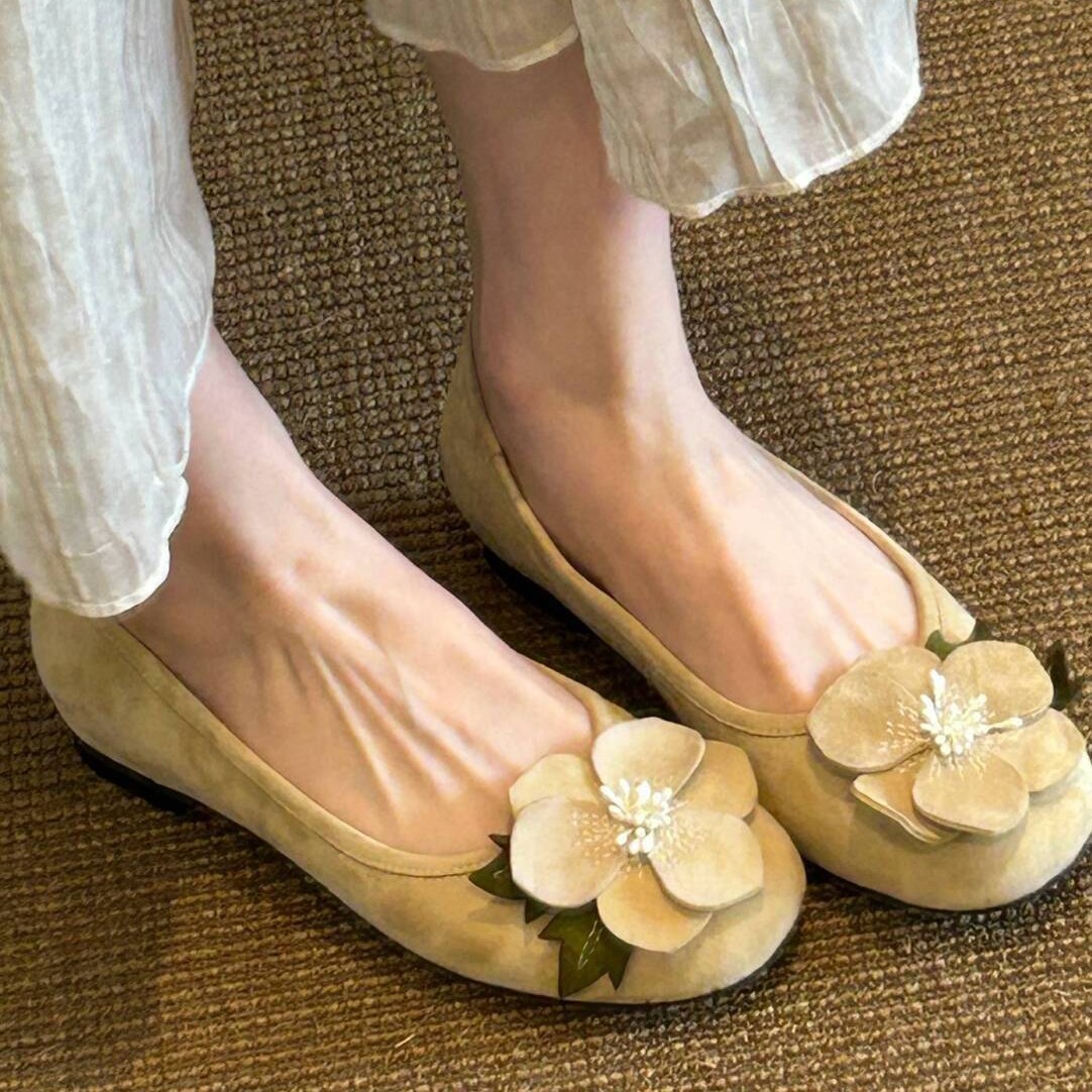 In-Stock French Retro Floral Shallow-Mouthed Single Shoes for Women, New Spring/Summer Foreign Trade Versatile Comfortable Flat Round-Toe Casual Shoes